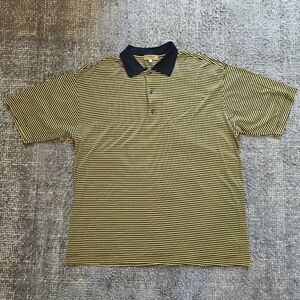 Vintage Paul Stuart Polo Shirt L Made in Italy Yellow Navy Stripe Luxury Cotton